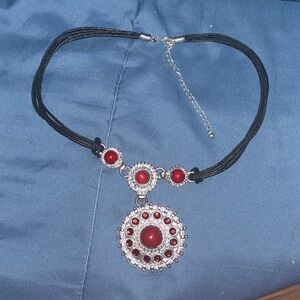 Elegant Silver and Red Pendant Necklace